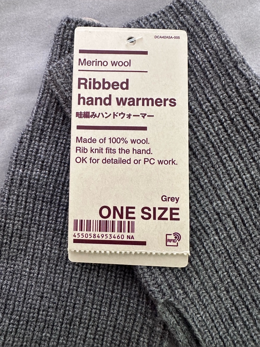 Merino Wool Ribbed Hand Warmers - Grey
